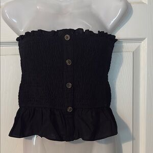 Black Strapless Button-Down Top